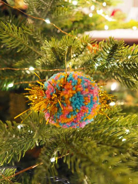 Handmade Tinsel Pom Pom Bauble Decoration - Christmas