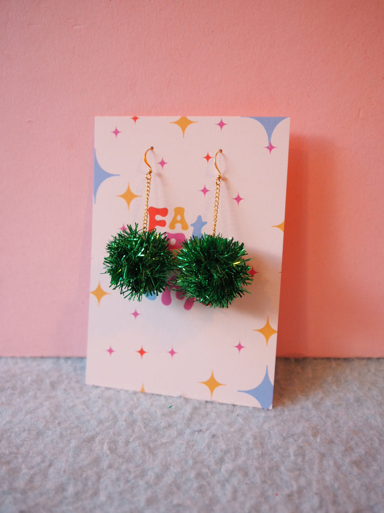 Mini Christmas Green Tinsel Earrings