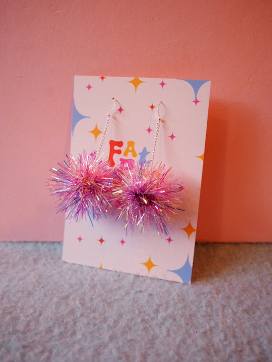 Mini Christmas Pastel Pink & Lilac Tinsel Earrings
