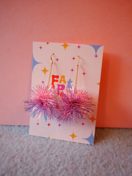Mini Christmas Pastel Pink & Lilac Tinsel Earrings