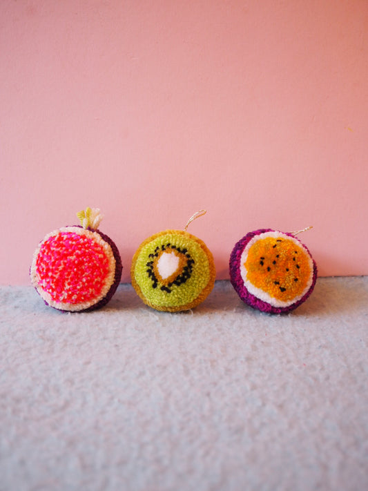 Set of 3 Fruit Pom Pom Christmas Baubles