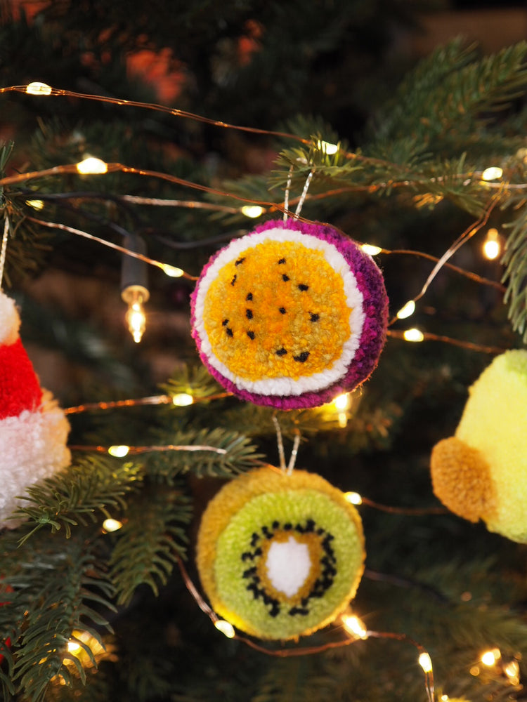 Set of 3 Fruit Pom Pom Christmas Baubles