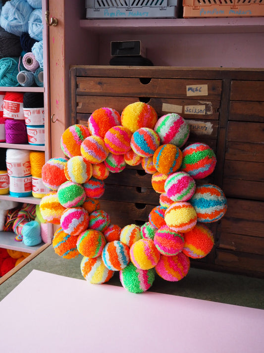 Handmade Rainbow Pom Pom Wreath