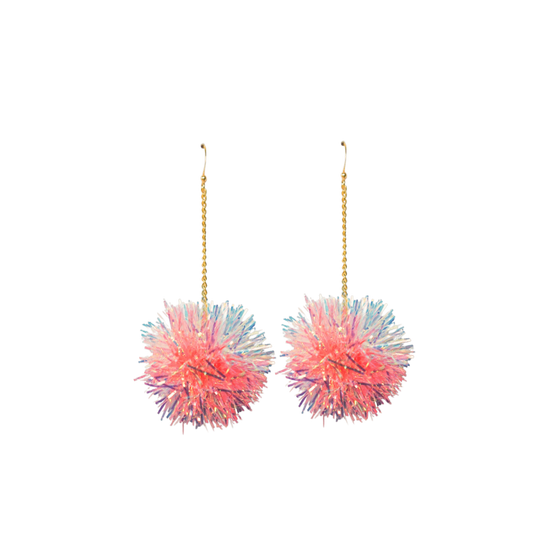 Iridescent & Coral mini tinsel earrings