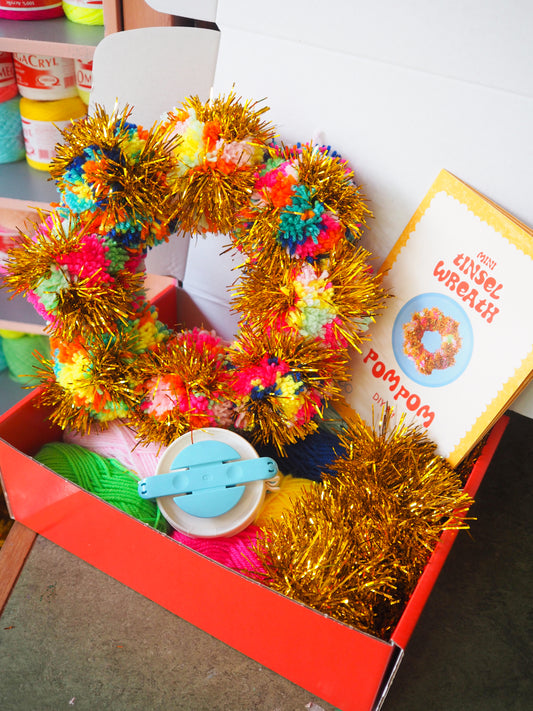 25cm RAINBOW Tinsel Wreath Pom Pom Kit - Choice of tinsel colour!