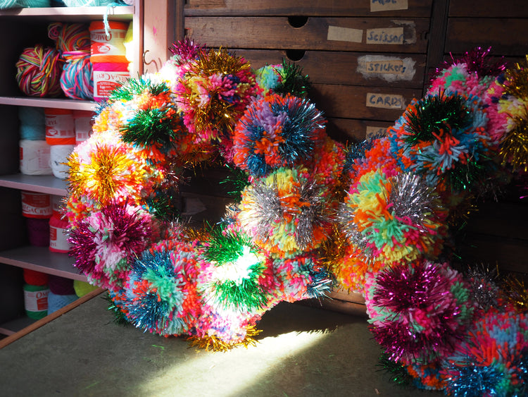 Rainbow Pom Pom Tinsel Wreath