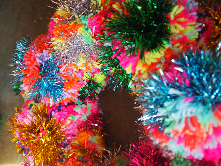 Rainbow Pom Pom Tinsel Wreath