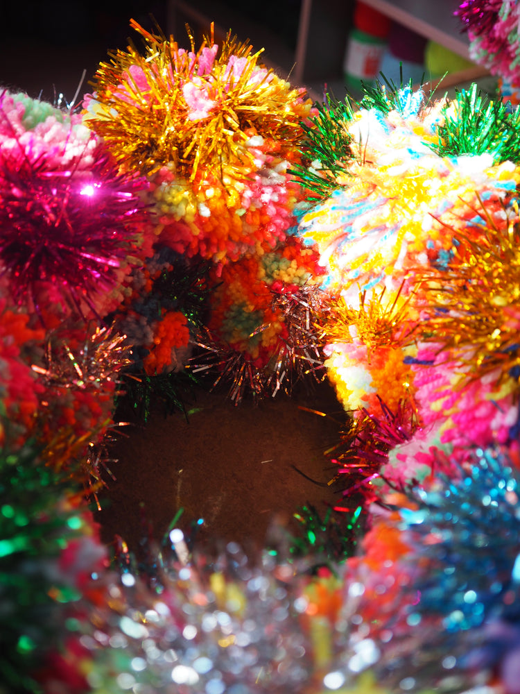 Rainbow Pom Pom Tinsel Wreath