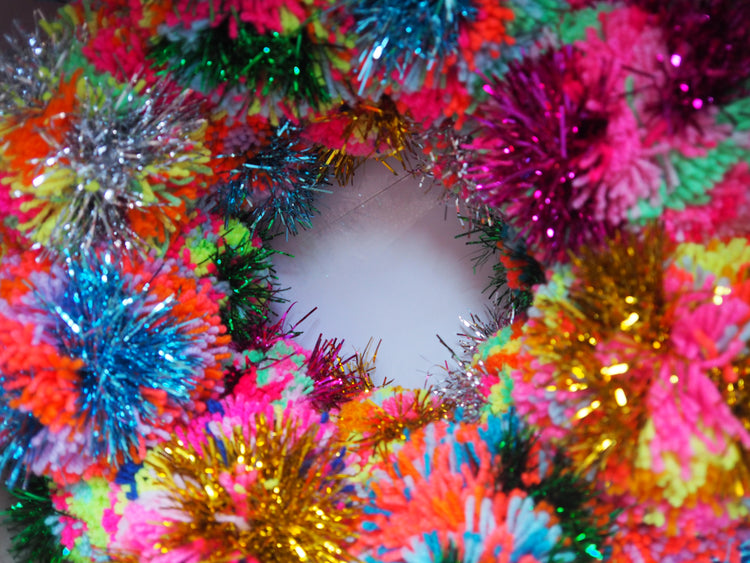 Rainbow Pom Pom Tinsel Wreath