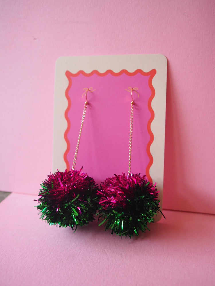 Tinsel Earrings Sample Sale - Green & Hot Pink