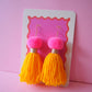 Pom Pom Tassel Earrings Sample Sale - Candy Pink & Sunflower Yellow
