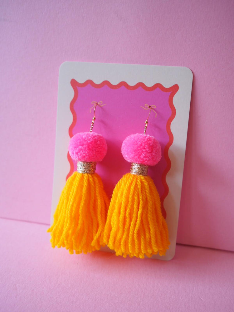Pom Pom Tassel Earrings Sample Sale - Candy Pink & Sunflower Yellow