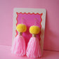 Pom Pom Tassel Earrings Sample Sale - Baby Yellow & Pastel Pink