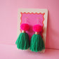 Pom Pom Tassel Earrings Sample Sale - Pink & Emerald Green