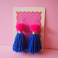 Pom Pom Tassel Earrings Sample Sale - Pink & Royal Blue