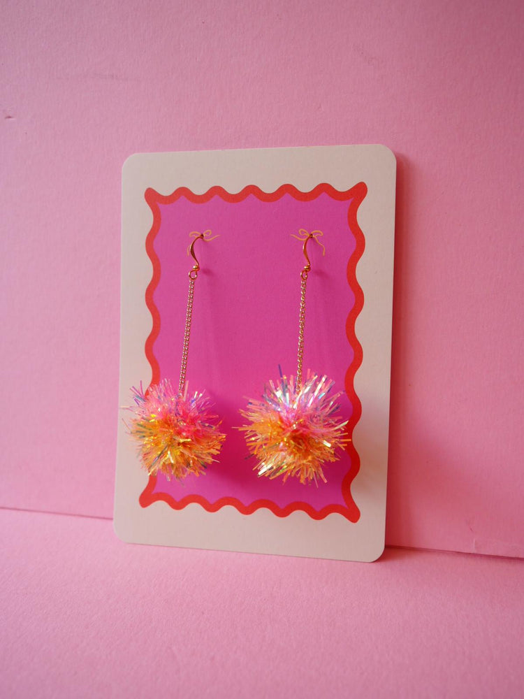 Mini Tinsel Earrings Sample Sale - Coral & Yellow