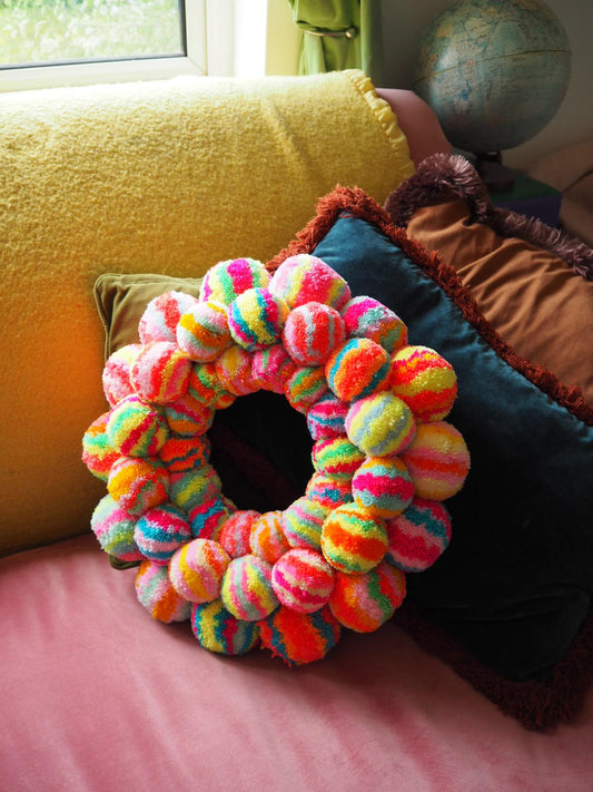 Handmade Rainbow Pom Pom Wreath
