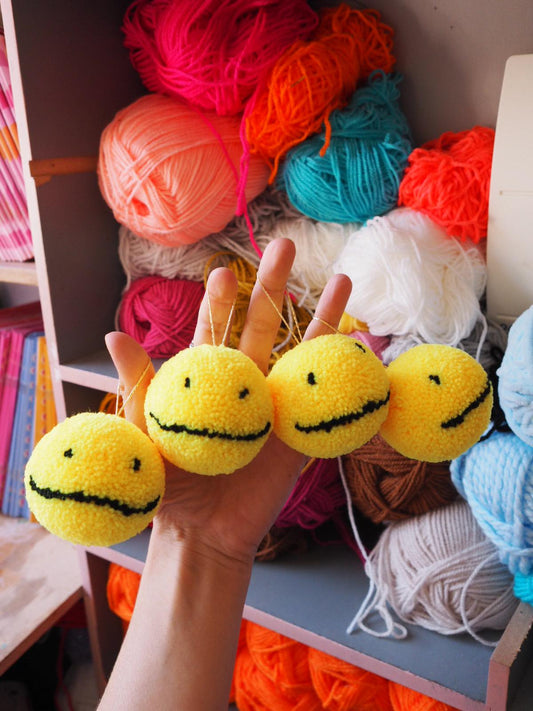 Handmade Smiley Face Pom Pom Bauble Decoration