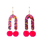 Rainbow Arch Pom Pom Earrings - Neon Pink Pom Poms - 1 READY TO SHIP