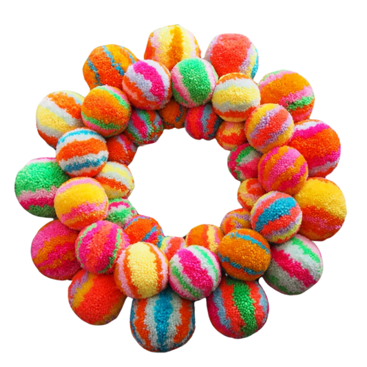 Handmade Rainbow Pom Pom Wreath