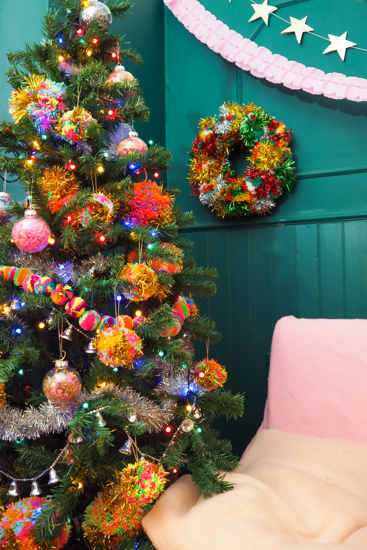 Multicolour Pom Pom Christmas Tree Garland