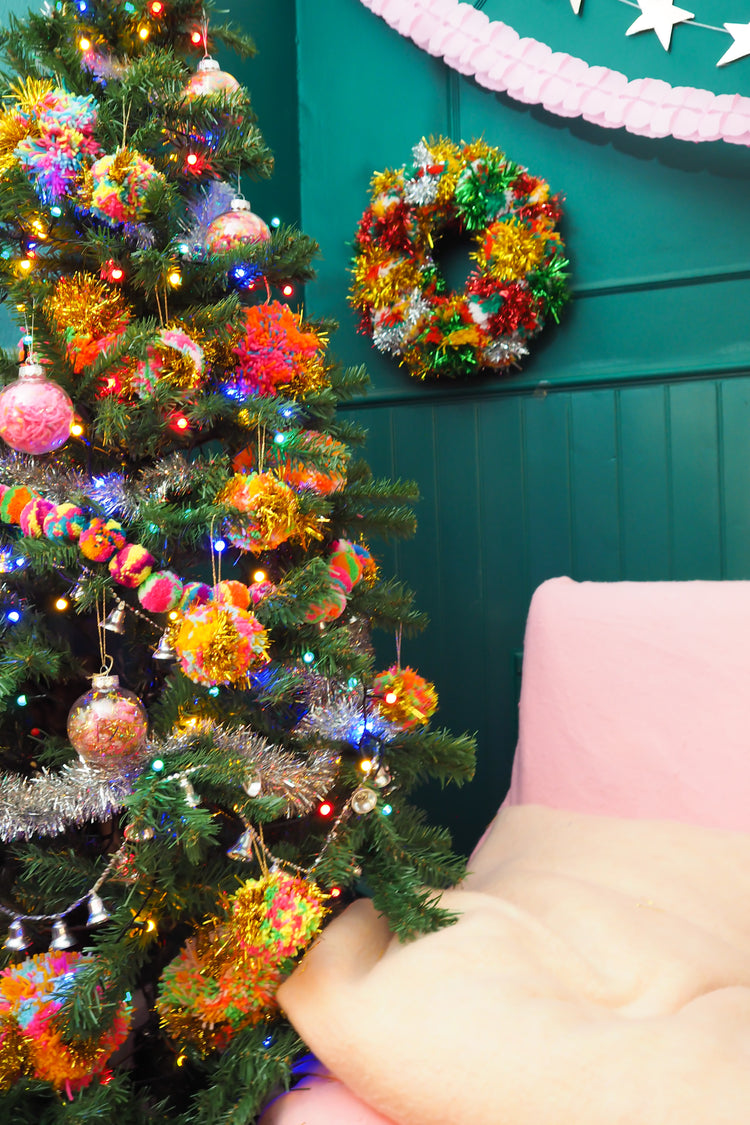 Multicolour Pom Pom Christmas Tree Garland