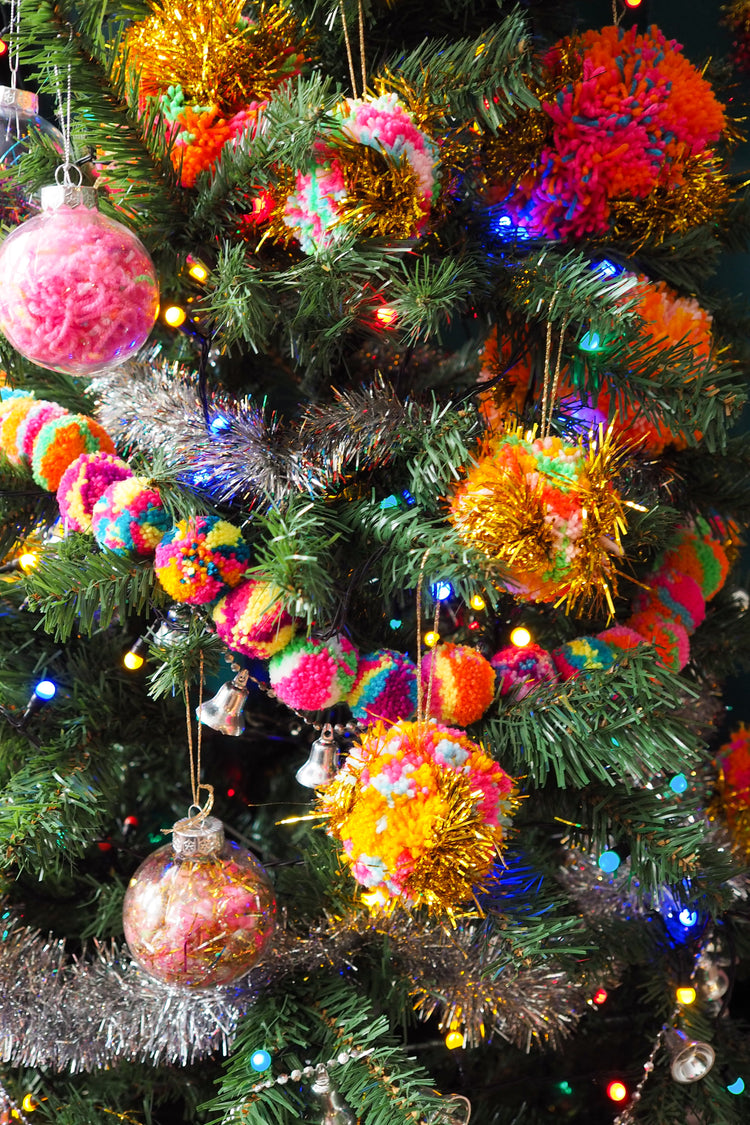 Multicolour Pom Pom Christmas Tree Garland