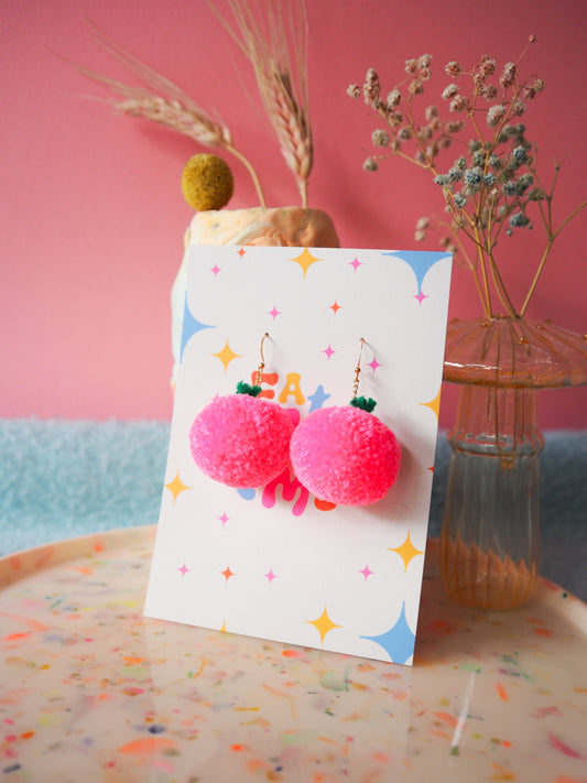 Pink Pumpkin Pom Pom Earrings