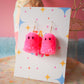 Candy Pink Halloween Ghost Pom Pom Earrings