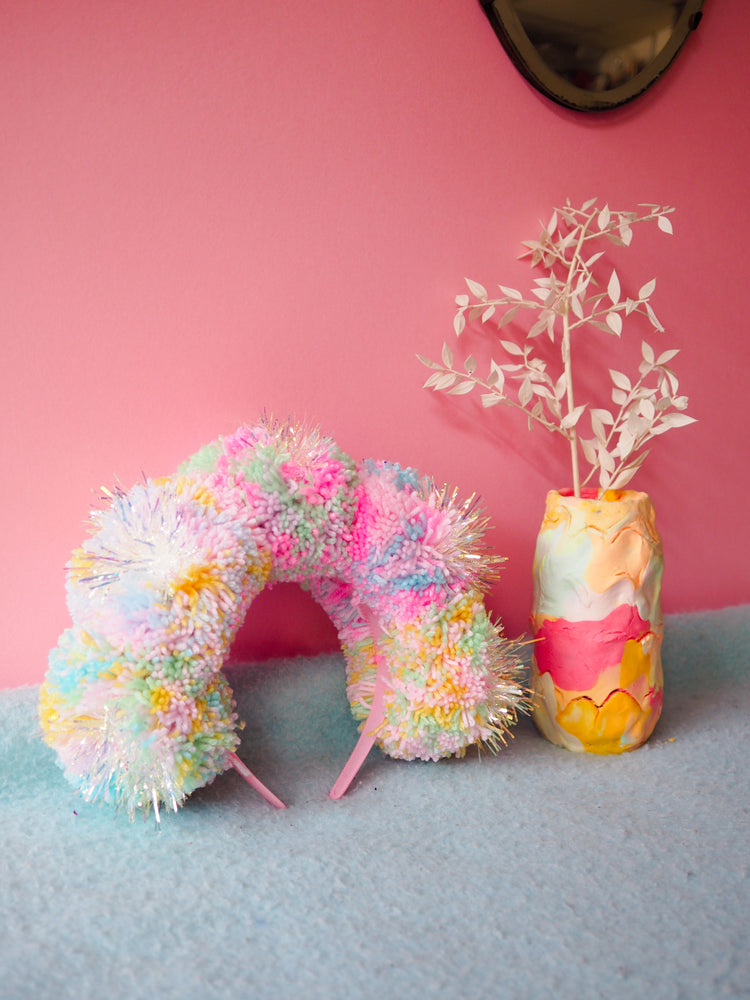 Tinsel Pastel Iridescent Pom Pom Headband