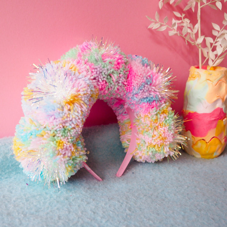 Tinsel Pastel Iridescent Pom Pom Headband