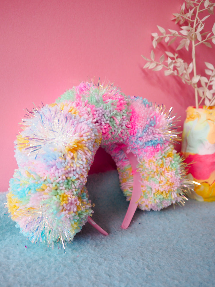 Tinsel Pastel Iridescent Pom Pom Headband