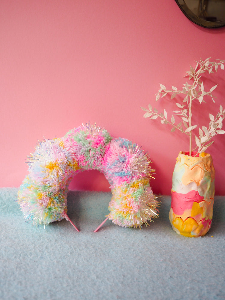 Tinsel Pastel Iridescent Pom Pom Headband