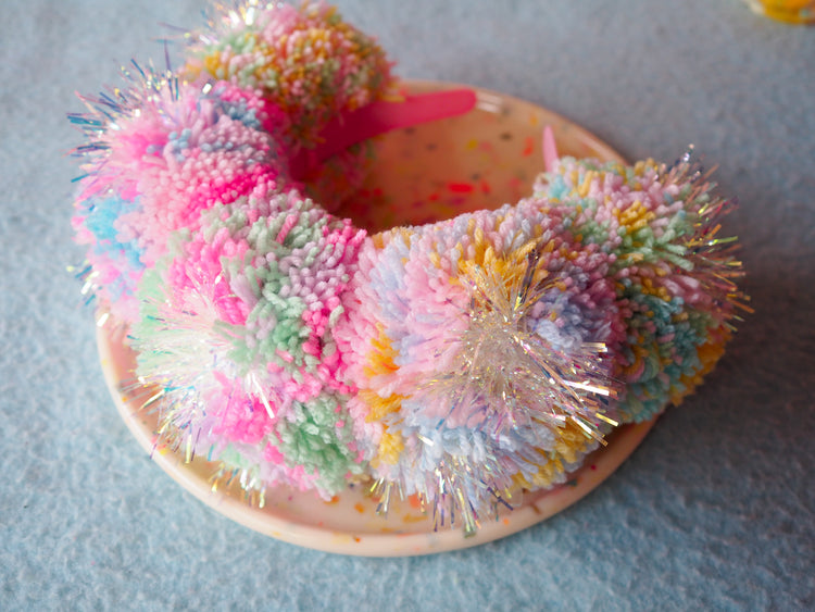 Tinsel Pastel Iridescent Pom Pom Headband