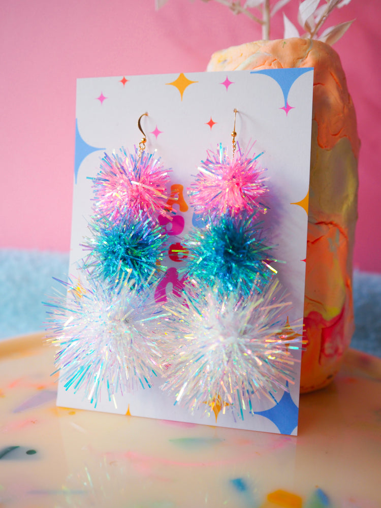 Layered Tinsel Statement Earrings