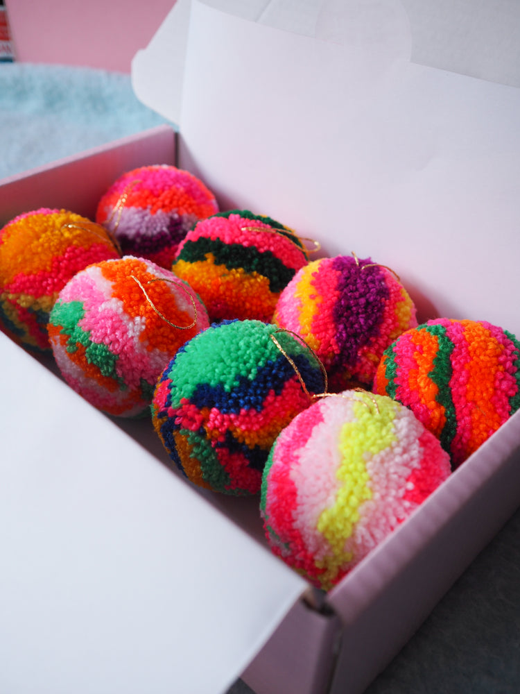 Retro Inspired Pom Pom Bauble Decorations