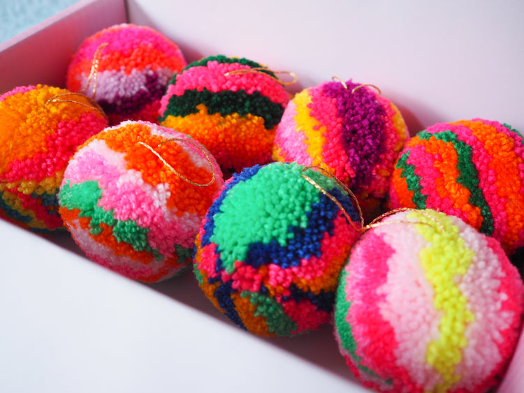 Retro Inspired Pom Pom Bauble Decorations