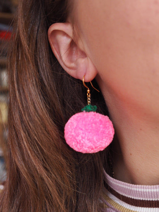 Pink Pumpkin Pom Pom Earrings