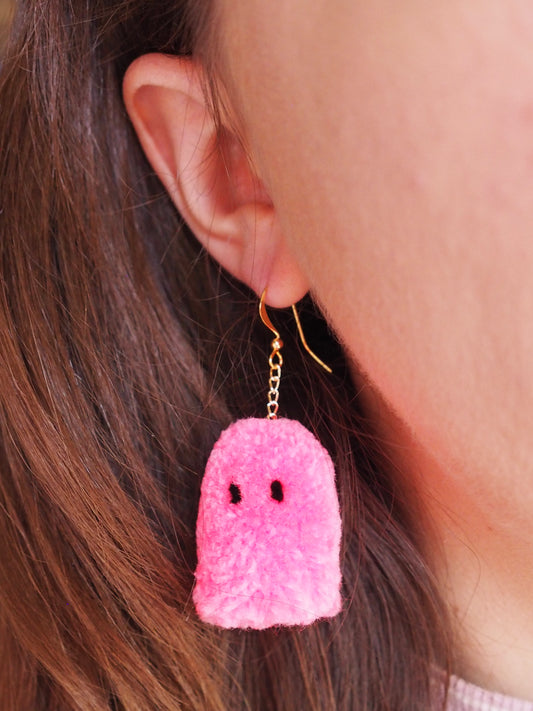 Candy Pink Halloween Ghost Pom Pom Earrings