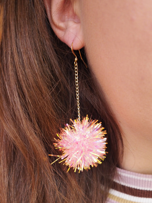 Mini Pink Tinsel Earrings