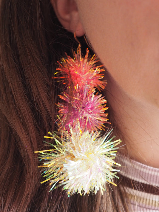 Layered Tinsel Statement Earrings