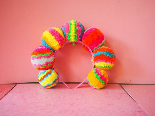 Neon Pom Pom Rainbow Crown