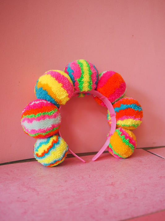 Neon Pom Pom Rainbow Crown