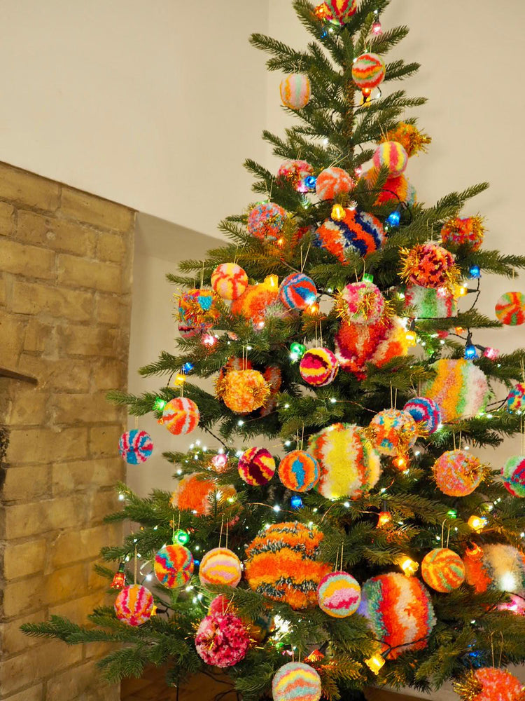 Set of Retro Inspired Pom Pom Bauble Decorations