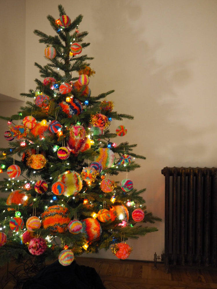 Set of Retro Inspired Pom Pom Bauble Decorations