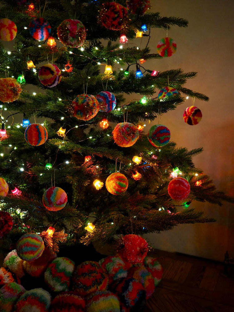 Rainbow Tinsel Pom Pom Bauble Decorations
