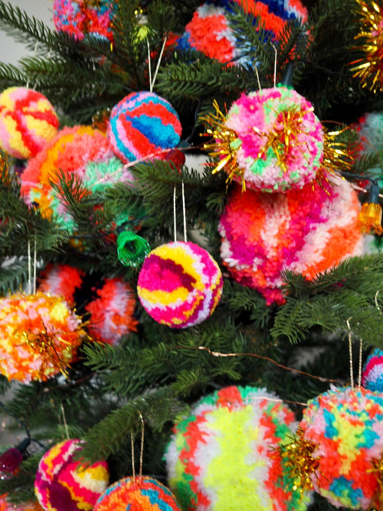 Set of Retro Inspired Pom Pom Bauble Decorations