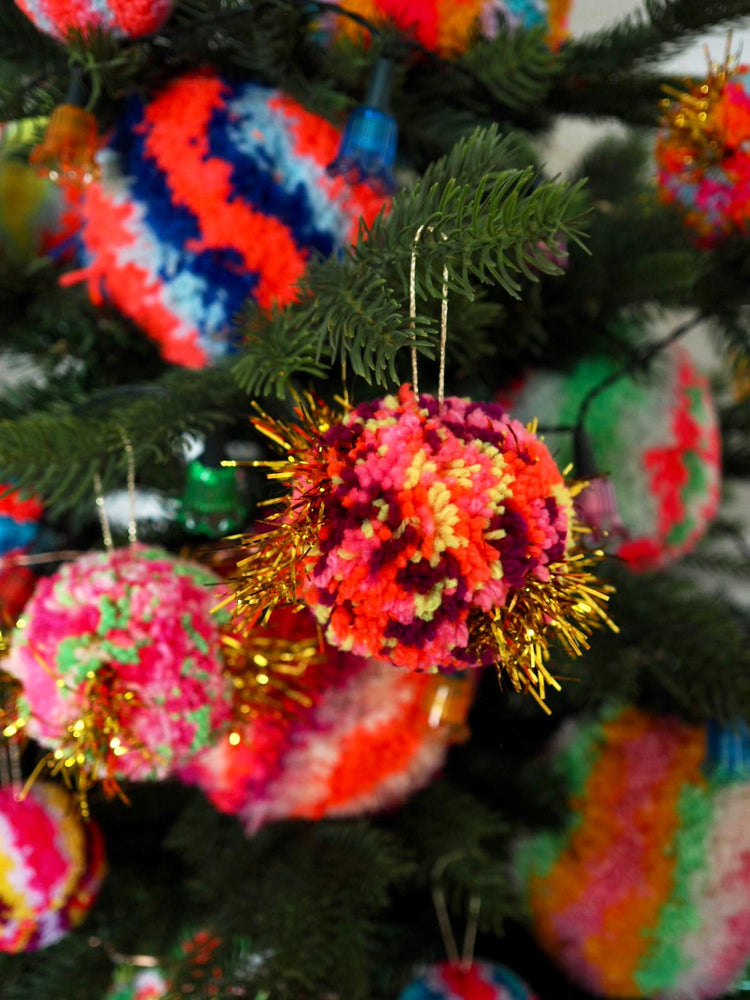 Rainbow Tinsel Pom Pom Bauble Decorations