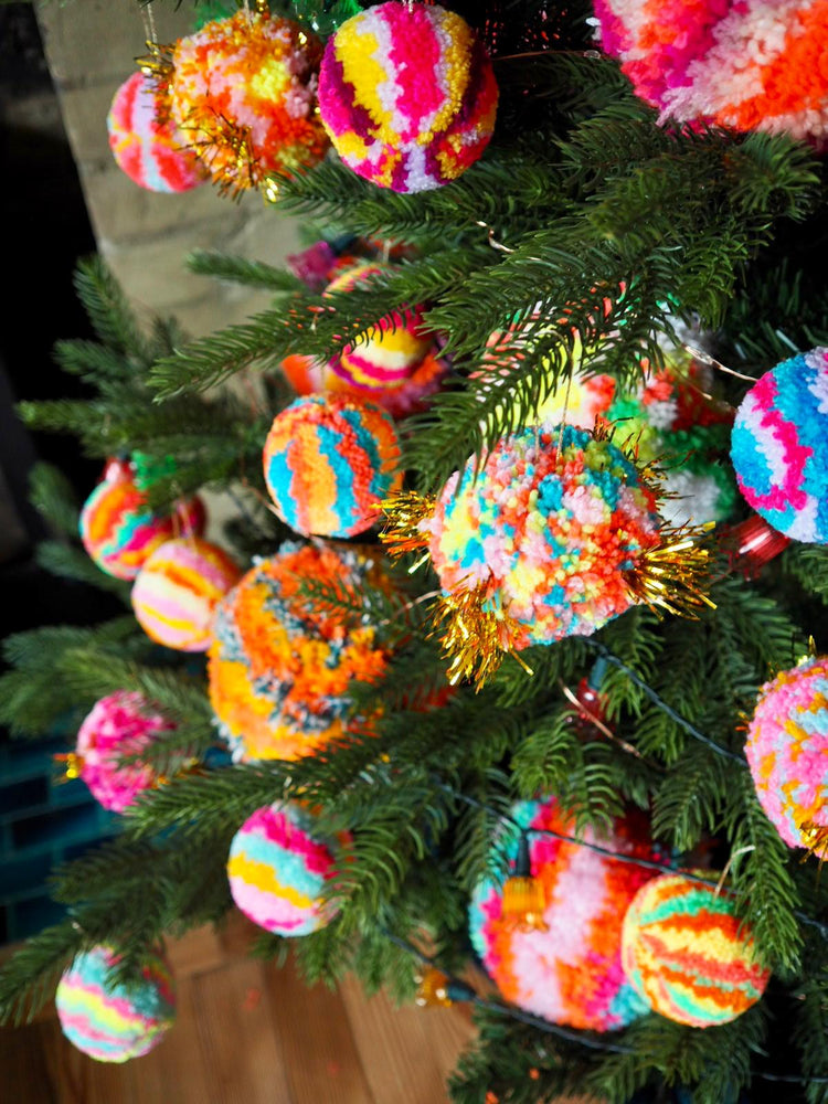 Set of Retro Inspired Pom Pom Bauble Decorations