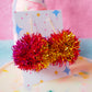 Red, Pink & Gold Tinsel Pom Pom Earrings